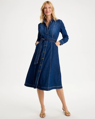 Denim Midi Trapunto-Belted Shirtdress | Chico's